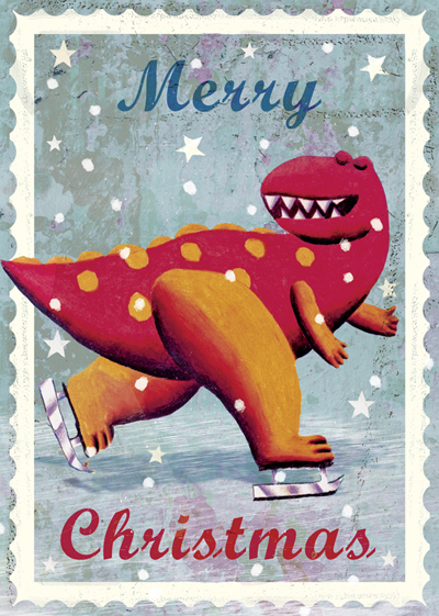 Merry Christmas Dinosaur Pack of 5 Greeting Cards by Max Hernn - Click Image to Close